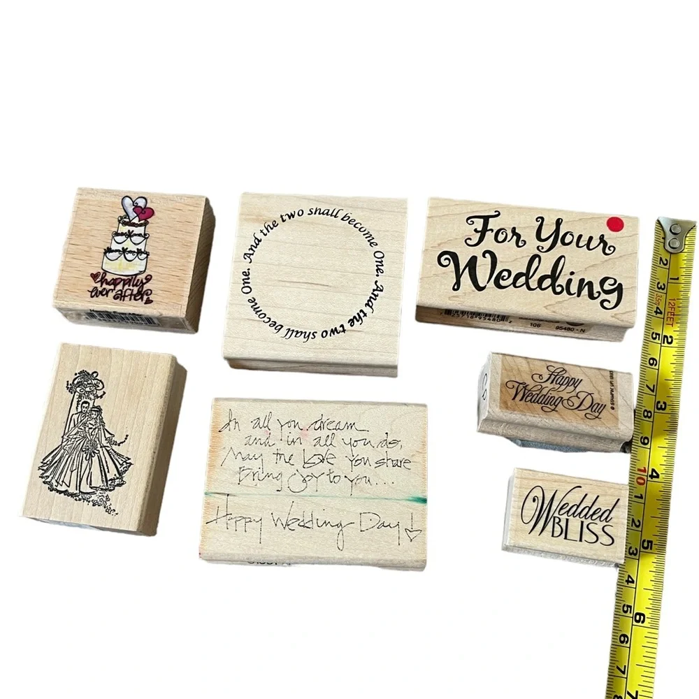 Lot of 7 Wedding rubber stamps. Most of the stamps are brand new.